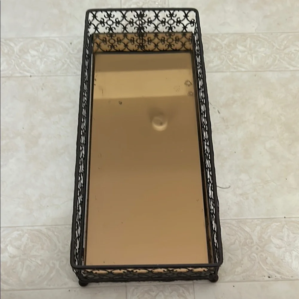 Brown metal frame with mirrored tray, perfect condition.